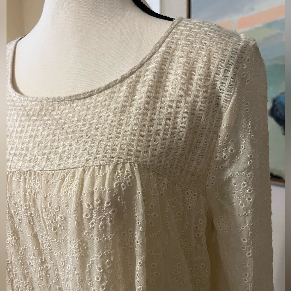 Free People Gemma Eyelet Lace Midi Dress XS Cream Cottage Core Prairie Romantic - Picture 7 of 16